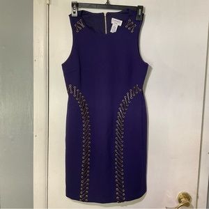 Carmen Marc Valvo Blue Leather Lace Cocktail Dress Sz  2
